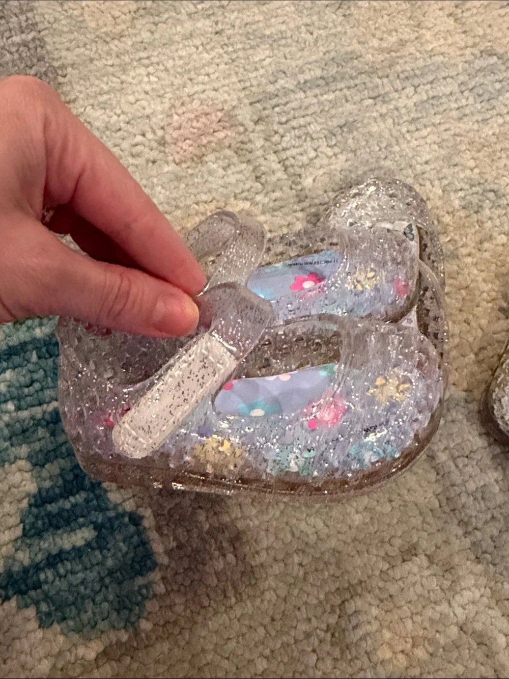 Kids Clear Glitter Mary Jane Jelly Jellies Shoes with Heart Accents - Silver